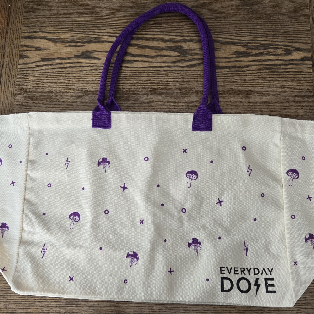 Everyday Dose White and Purple Tote Bag